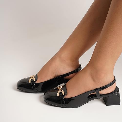 Image of JM LOOKS Womens Slingback Block Heels Closed Square Toe Dress Work Slip on Back Strap Business Pumps