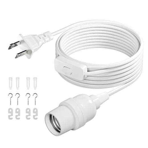 DiCUNO Hanging Lantern Extension Cord Cable, E26 Pendant Light Socket On Off Inline Cord Switch Control Lamp, Switch Close to Polarized Plug, 13 Feet, White, 1-Pack