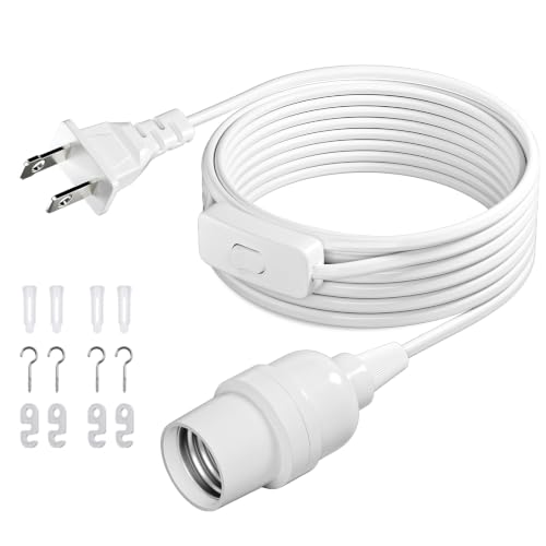 DiCUNO Hanging Lantern Extension Cord Cable E26 Pendant Light Socket On Off Inline Cord Switch Control Lamp Switch Close to Polarized Plug 13 Feet White 1-Pack