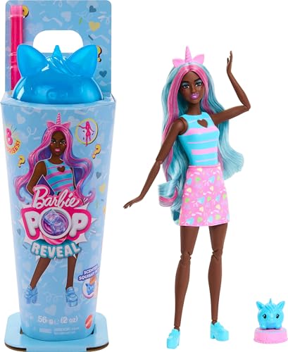 Barbie Pop Reveal Series Doll & Accessories Set Shakes Series Scented Unicorn Fashion Doll & Pet 8 Surprises Include Color Change JCN86