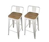 GIA Low Back Metal Barstool with Wooden Seat 30" Bar Height(Set of 2) - Antique White - Light Weight