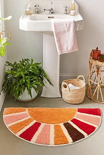 Boho Bathroom Rugs Half Circle Bath Mat Cute Bohemian Bath Rug for Bedroom Small Carpet Home Decor Non-Slip Semi Round Shower Rug Funny Washable Indoor Floor Door Mat Sun Retro 16x30inch - Image 5