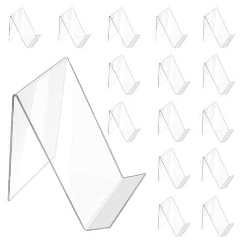 Ukontagood 16 Pack 4 x 5 Inch Acrylic Book Stand without Ledge, Clear Book Display Acrylic Display...