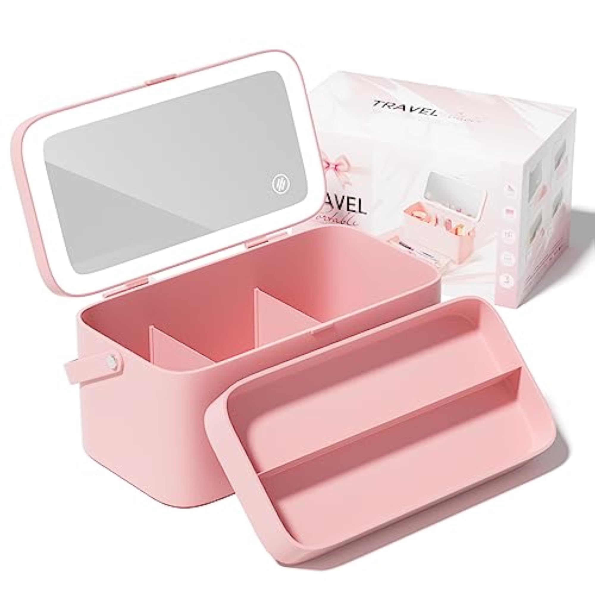 Makeup Train Case with Mirror and Light, Portable Organizer