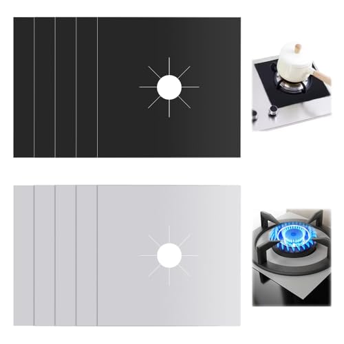 KtbeYTi 10 Pièces Tapis de Cuisinière à Gaziniere Gaz Réutilisables Protection Plaque Cuisson Gaz Couvre, Double épaisseur, Revêtement antiadhésif, pour...