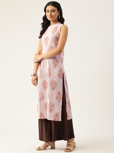 Image of feranoid Unique Printed Choker Neck Back Button Sleeveless Long Kurti