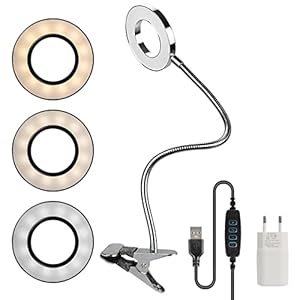 Leeslamp boek klem, 24 LED klemlamp bed, dimbare klemlamp led nachtlampje met 3 kleurmodi 10 heilzaamheid, 360 ° flexibele zwanenhals, USB-klemlamp kinderkamer 12 W (zilver)