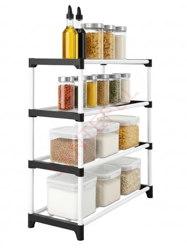 Image of LANTEFUL 4 layer Spice Rack For Your Kitchen container set | Countertop Spice And Masala Rack Spice Boxes Organizer Kitchen Stand | Multi Use Wardrobe Bookshelf Collapsible Quick Assembly | Plastic