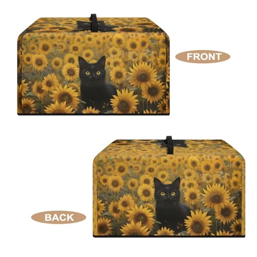 Image of Countertop Oven Cover Protective Toaster Oven Dust Cover Decorative Small Kitchen Appliance Protector for Countertop Decor, 18.25 x 14.5 x 11 Inches, S, Black Cat Sunflower