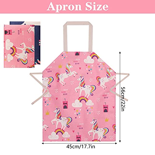 KASTWAVE 2 Pcs Kids Aprons, Chef Apron Baking Aprons Unicorn Pattern Cartoon Style, Boys Girls Apron for Cooking Baking Art Painting Gardening Kitchen