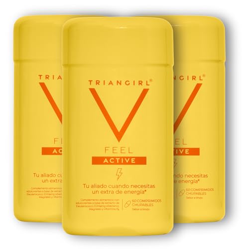 TRIANGIRL Feel Active Complemento Alimenticio con Vitamina B6 y Magnesio Ayuda Disminuir Cansancio Fatiga y Eleuterococo-Ginseng Siberiano para Energía y Salud Mental. Pack 3 x 60 Comprimidos Limón