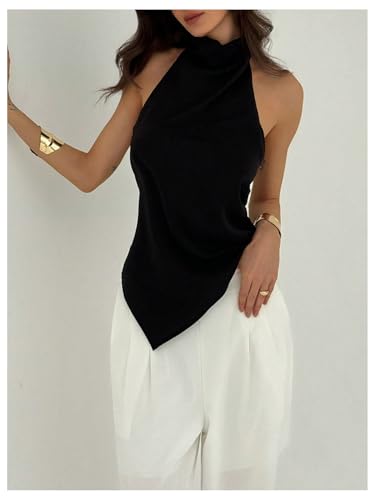 SOLY HUX Women's Halter Tops Backless Sleeveless Asymmetrical Hem Going Out Summer Tank Top3