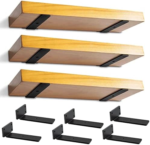 5 Inch Heavy Duty Floating Shelf Brackets - 1/5 Inch Thick Industrial Black Metal L Brackets, Premium Solid Steel Shelf Supports for Shelves - 5 Inch Heavy Floating Shelves Hardware (6Pcs)