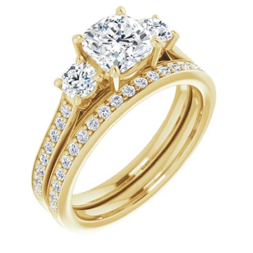 10K Solid Gold Handmade Engagement Rings 1.00 CT Cushion Cut Moissanite Diamond Solitaire Wedding/Bridal Ring Set for Women/Her Propose Ring3
