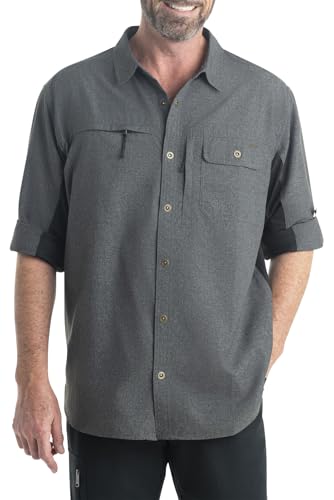 Legendary Whitetails Men's Quick Dry Moisture Wicking UPF 50+ UV Sun Protection Long Sleeve Fishing Shirt, Coal, Large