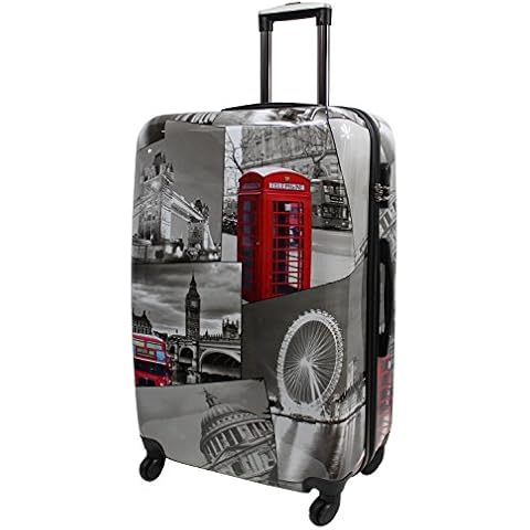 Lightweight 4 Wheel Hard Shell PC London Printed Luggage Suitcase Cabin Travel Bag (Large 29") Cover