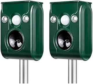 FAYINWBO Latest in 2022 Outdoor Ultrasonic Animal Repeller. Solar Animal Repellent.with Flashing LED Lights, Siren Expelled Cats, Dogs, Rac Green