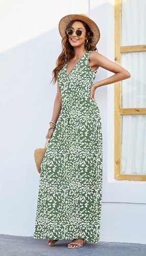 Image of AUSELILY Maxi Dresses for Women Summer Casual Sleeveless V Neck Wrap Dress | Sleeveless Long maxi dress with wrap V neck & side pockets, for formal cocktail, beach & casual daily wear