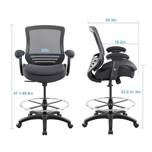Image of BOLISS 400lbs Ergonomic Office Drafting Chair Mid Mesh Back for Height Adjustable Desk 21inch Foot Ring Height Adjustable Armrest (Black)