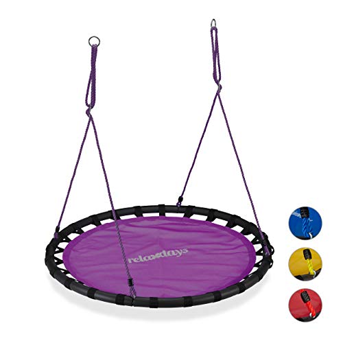 Preisvergleich Produktbild Relaxdays, lila Nestschaukel, runde Hängeschaukel, für Kinder & Erwachsene, verstellbar, draußen, Ø: 120 cm, bis 100 kg