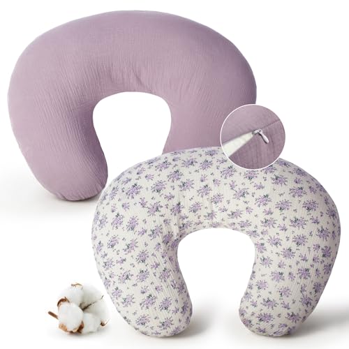 FUNUPUP Muslin Nursing Pillow Cover Replacement, Purple & Purple ...
