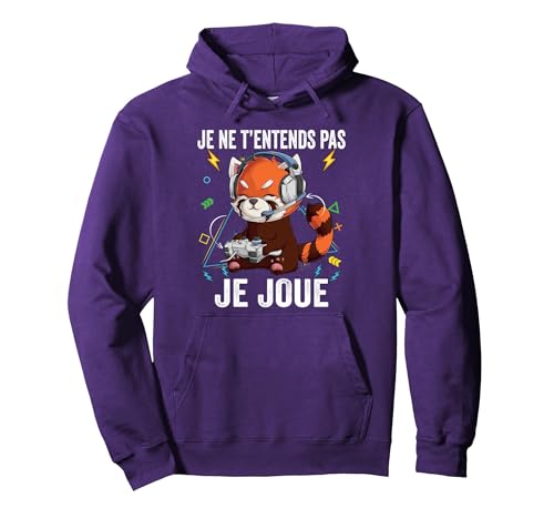 Jeux Video Panda Rouge Gaming garçon Gamer Cadeaux Homme Sweat à Capuche, Unisexe pour Adultes, Violet, XL