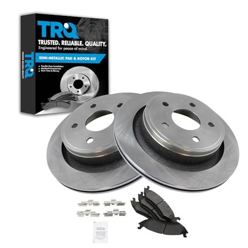 Image of TRQ Rear Brake Pad and Rotor Set Semi Metallic Vented Rotors | For 2007-2009 Chrysler Aspen 2005-2010 Dodge Ram 1500 2005-2009 Durango 2011-2019 Ram 1500 1500 Classic