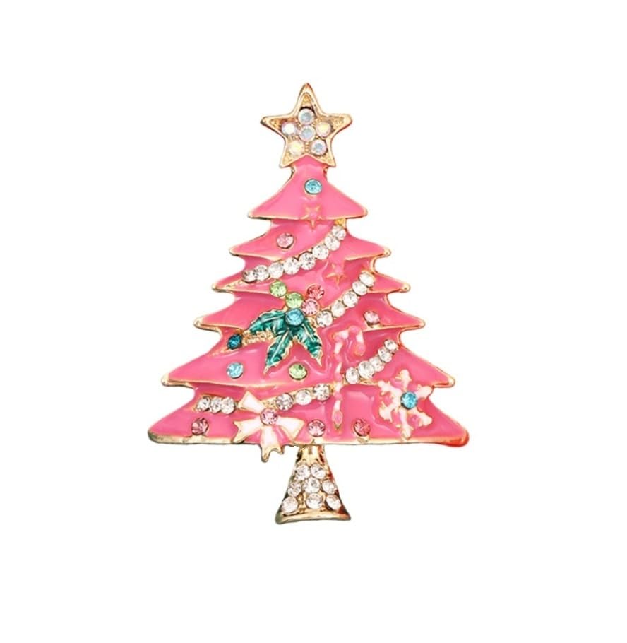 Rhinestone Christmas Tree Brooch for Women Xmas Crystal Sparkling Lapel Pins Enamel Classic Retro Clothing Accessories Holiday Party Wedding Birthday Jewelry Gift-B