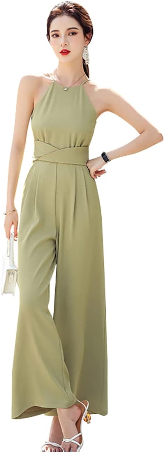 Amazon レディース パンツドレス オールインワン 夏 ノースリーブ ワイドパンツ 無地 ベルト付き 着痩せ Ol オフィス Lzq1153 夏服 体型カバー オールインワン 通販