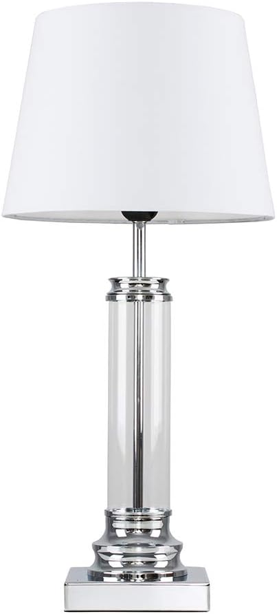 MiniSun Modern Clear Glass Column Design Touch Table Lamp with a White Tapered Shade - Complete with a 7w LED GLS Bulb [3000K Warm White] [Energy Class F]