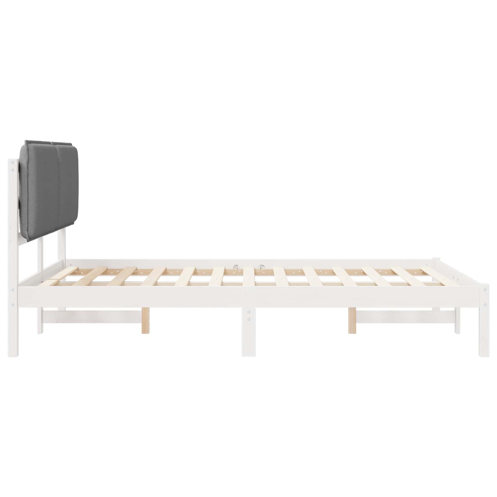 Drewniany z tapicerowanym wezgłowiem nowoczesny Jasnoszary 135 x 190 cm | Ramka łóżka z tapicerowanym wezgłowiem Jasnoszary 135x190 cm drewno sosnowe, nowoczesny design, tapicerka z lnu, miękki