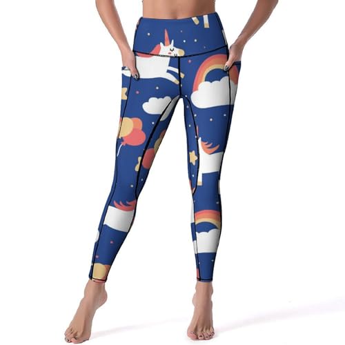 Leggings pour Fitness Gym Jogging au Motif Licorne Étoilée Arc-en-Ciel Taille S
