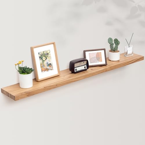 Image of Axeman Floating Shelves for Wall, 56in Reclaimed Elm Wood Shelves, Natural