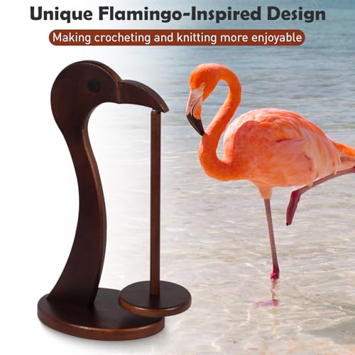 Image of Yarn Holder for Crocheting,Magnetic Twirling Yarn Spinner with Anti-Slip Base,Flamingo-Shaped Yarn Ball Dispenser,Crochet Gift for Knitting Lovers (Walnut)