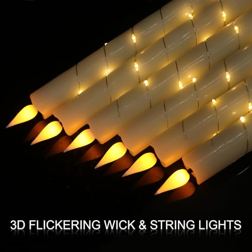 Image of Flameless Taper Candles with Remote and Embedded String Lights, Real Wax LED Taper Candles Battery Operated, 6 Pcs Flameless Candlesticks for Halloween Wedding Home Decor(Ivory, 0.78 inch x 9.8 inch)