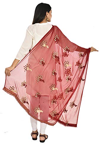 Image of YOUTHQUAKE Heavy Embroidered Work Chiffon Dupatta for Womens & Girls With Fancy Lace