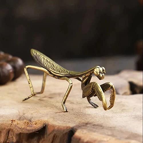 Htppzjr ZJR201 Brass Mantis Sculpture,Copper Praying Mantis Feng Shui Brass Small Ornaments Solid Copper Insect Antique Micro-Carved Antique Bronze Ware Metal Art Small Ornaments thumb #5