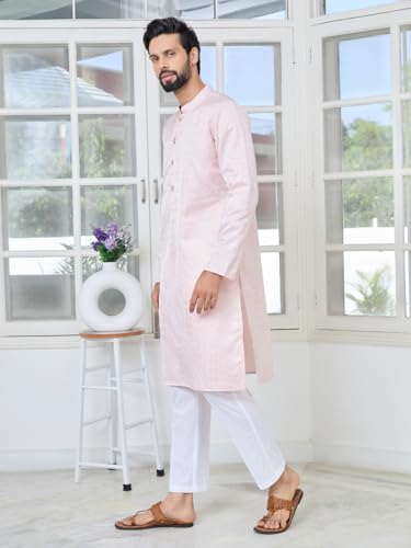 Image of See Designs Men's Full Sleeve Mandarin Collar Floral Embroidered Mandarin Collar Thread Work Straight Long Kurta - Festive Collection