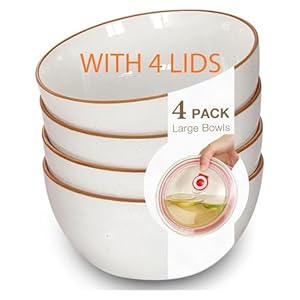 4 Pack Ceramic Bowls with 4 Pack Li...