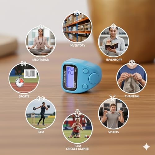 Image of Digital Finger Tally Counter with LCD Display, Portable Hand Click Counter for Prayer, Chanting, Gym, Counting, Stitching, Meditation, Automatic Tasbeeh Counter with Reset Button (506 Led-Black)
