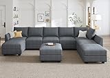 HONBAY Modular Sectional Sofa with Storage Reversible Sectional Modular Sofa Couch with Ottomans U Shaped Couch for Living Room, Bluish Grey