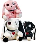 Creepy Goth Bunny Plush, 12 inch Crazy Rabbit Plushie Toys, Long Ears Spooky Bunny Stuffed Animal Doll for Easter Halloween Christmas Birthday Gift (Black)