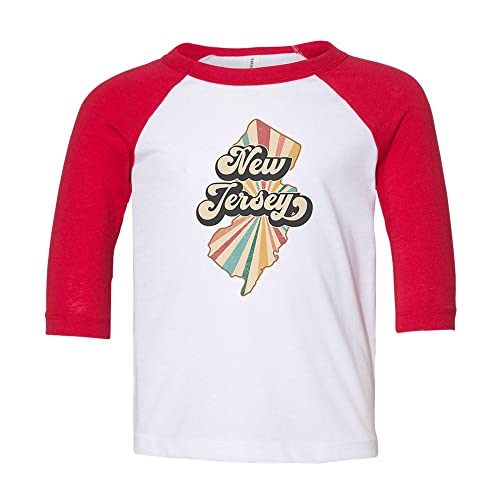 Retro New Jersey Kids Three-Quarter Raglan Sleeve Baseball Shirt Toddler 2T White/Red