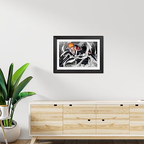 Image of TenorArts Ichigo Bankai Poster Bleach Anime Posters Laminated Photo Frame Painting with Matt Finish Black Textures (12inches x 9inches)
