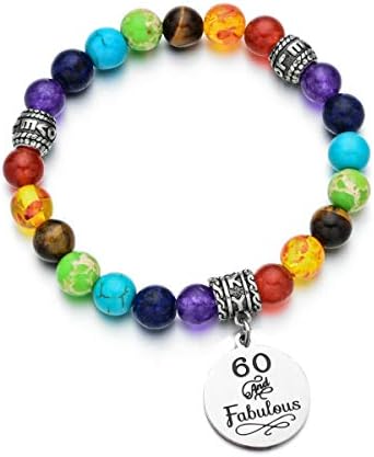 DYJELWD Birthday Bracelet 7 Chakra Beads Stretch Healing Bracelet 10th 12th 16th 18th 21th 30th 40th 50th 60th (60th birthday gift)