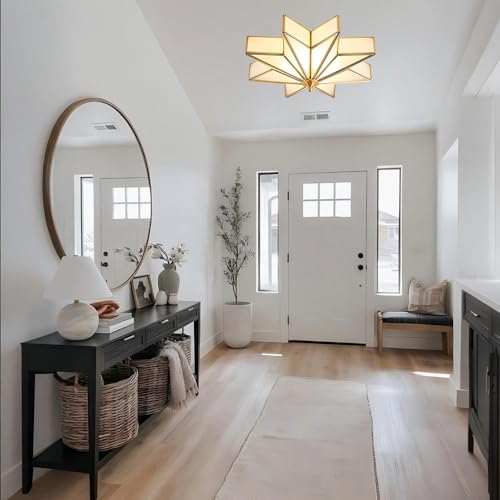 Image of LIGHTLAND 19.7 Inch Flush Mount Star Ceiling Light, 4 Lights Brass Ceiling Lamp with Glass Lampshade, Art Deco Close to Ceiling Light Fixtures for Bedroom Living Room Entryway Hallway, Gold