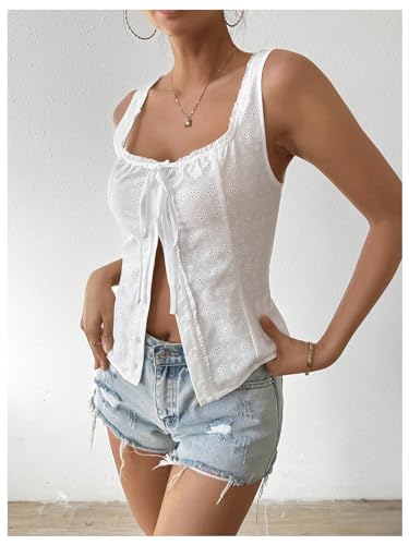 Floerns Women's Button Front Sleeveless Eyelet Embroidery Sleeveless Tank Top3