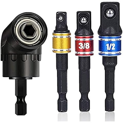XINCHAO 105 Degree Right Angle Screwdriver Set Drill Hex Bit Socket Adapter 3 Pcs Impact Grade Driver Sockets Adapter Extension Set Drill Bit 1/4" 3/8" and 1/2" Universal Socket Adapter Set Cover