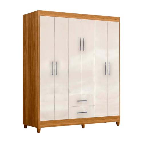 La Mejor Recopilación de Roperos los 10 mejores. 46 MUNDO IN MUEBLES Ropero Vasco 9530 Natural Blanco | 6 Puertas y 2 Cajones | Amplio Espacio de Almacenamiento | Estructura de MDP y Tiradores de Metal | Diseño Moderno y Funcional...