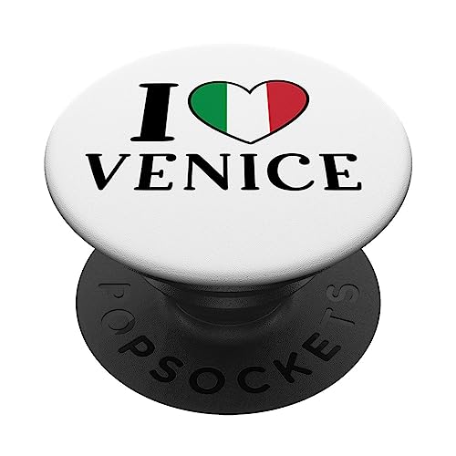 I Love Heart Venice Italy Proud Italian Flag PopSockets Swappable PopGrip, Black